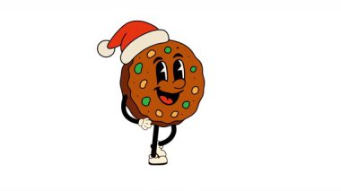 Şeker Çubuklu Noel Kurabiyesi Çizgi Filmi Karakteri. Yürüyen Döngü Animasyonu. Alfa Kanalı Şeffaflığı