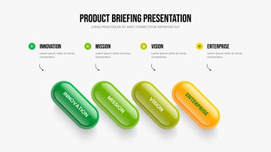 Pazar Portföyü Slayt Gösterisi Vektör Çizimi. Şirket Gözden Geçirmesi 4 Element Bilgi Kaydırma Tasarımı. Ürün Tahmini Dört Seçenek Diyagram Şablonu.