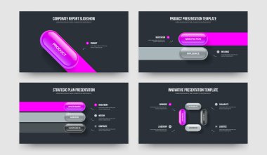 Dijital Planlama Bir İki Üç Dört Adım Bilgi Kaydırağı Tasarım Vektör Resimleri Koleksiyonu. Pazarlama Kampanyası 1234 Element Diyagramı Slayt Gösterisi Şablonu Ayarlandı.