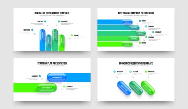 Proje Brifingi 4523 Adım Diyagramı Sunum Düzeni Seti. İş Kampanyası 4-5-2-3 Element Bilgi Slayt Gösterisi Şablon Vektör Resimleri Koleksiyonu.