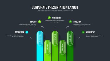 Görsel Gelişim 5 Seçenek Diyagram Sunum Tasarımı. Servis İçgörü Çerçeve Düzeni Vektör İllüstrasyonu. İş Genel Görünümü Beş Adım Bilgisel Kaydırma Şablonu.