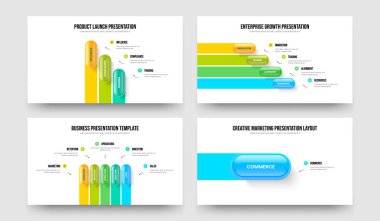 Ürün Performansı 345 Adım Diyagram Slayt Şablonu Koleksiyonu. Finansal Büyüme Üç Dört Beş Bir Seçenek Bilgi Çerçeve Tasarım Vektörü İllüstrasyon Kümesi.