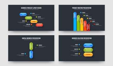 Kurumsal Gelişim 4523 Basamaklı Diyagram Çerçeve Düzeni Paketi. Girişim Geliştirme 4-5-2-3 Element Bilgi Sunum Şablonu Vektör İllüstrasyon Koleksiyonu.
