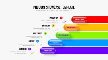 Satış Kampanyası 5 Basamaklı Diyagram Kaydırma Düzeni. Şirket Teklif Beş Seçenek Bilgi Çerçeve Tasarımı. Modern Profil Sunum Şablonu Vektör İllüstrasyonu.