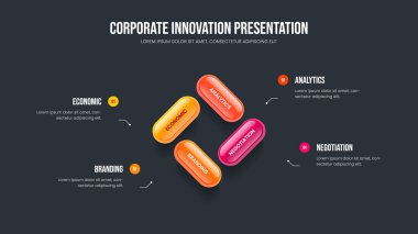 Modern Çözüm 4 Seçenek Bilgi Kaydırma Düzeni. Servis Profili Dört Adım Slayt Gösterisi Şablonu. Şirket Geliştirme Çerçeve Tasarım Vektörü İllüstrasyonu.