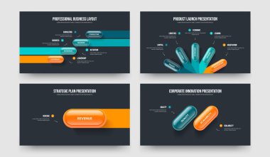 Danışma Portföyü 4512 Seçenek Diyagramı Slayt Gösterisi Düzeni Paketi. Görsel Gelişim Dört Beş Bir İki Adım Bilgi Kaydırma Şablonu Vektör Resimleme Koleksiyonu.