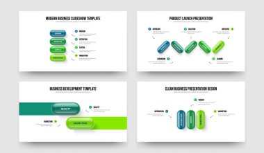 Proje Kampanyası 4-5-2-3 Seçenek Diyagramı Sunum Tasarım Vektör Resimleri Koleksiyonu. Satış Raporu: 4523 Element Bilgi Slayt Gösterisi Düzeni Paketi.