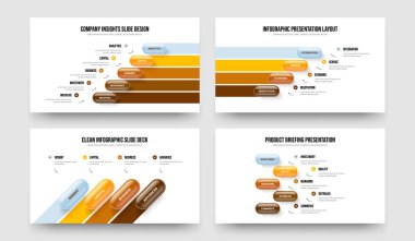 Yatırımcı Çözümü 5445 Adım Diyagram Sunum Düzeni Koleksiyonu. Girişim Önerisi Beş Dört Dört Beş Seçenek Slayt Tasarım Vektörü İllüstrasyonu.
