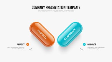 Proje Raporu Sunum Şablonu Vektör İllüstrasyonu. Danışmanlık Analizi 2 Element Bilgi Çerçeve Düzeni. Kurumsal Performans İki Adım Diyagram Slayt Gösterisi Tasarımı.