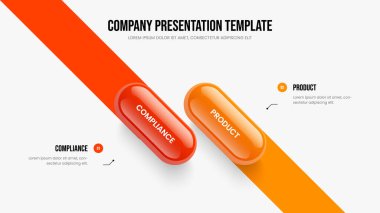 Ürün Analizi İki Element Diyagramı Çizimi. Şirket Stratejisi Slayt Tasarım Vektörü İllüstrasyonu. Girişim Kampanyası 2 Seçenek Bilgi Sunum Şablonu.