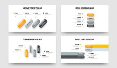 Şirket Planlama Dört Dört Dört Dört Seçenek Slayt Gösterisi Tasarım Vektörü İllüstrasyon Paketi. Pazar Büyümesi 4 4 4 Adım Diyagram Çerçeve Düzeni Ayarları.