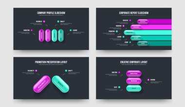Pazarlama Stratejisi 4523 Opsiyon Bilgi Kaydırağı Tasarım Paketi. İş Portföyü 4-5-2-3 Element Diyagram Slayt Gösterisi Vektör Çizim Koleksiyonu.