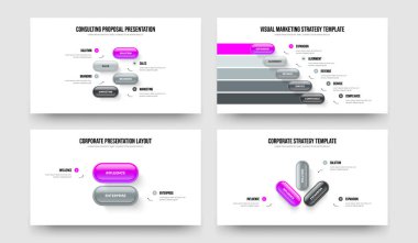 Finansal Teklif 4523 Adım Bilgi Slayt Gösterisi Tasarım Koleksiyonu. Piyasa İcat 4-5-2-3 Element Diyagramı Şablon Vektör Çizimi.