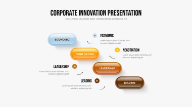 Enterprise Innovation Four Option Infographic Slayt Gösterisi Şablonu. Modern Hava Durumu Sunumu Tasarım Vektörü İllüstrasyonu. Şirket Stratejisi 4 Element Diyagramı Kaydırma Düzeni.