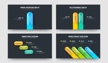 Yatırımcı Büyümesi 1234 Seçenek Slayt Gösterisi Düzeni Paketi. Yaratıcı Şov 1-2-3-4 Element Diyagramı Şablon Vektör Resimleme Koleksiyonu.