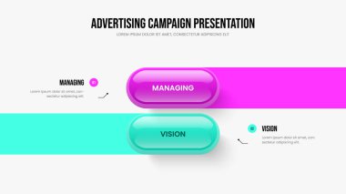 Şirket Geliştirme Sunum Şablonu Vektör İllüstrasyonu. Dijital Büyüme İki Seçenek Slayt Gösterisi Düzeni. Piyasa Kampanyası 2 Element Diyagram Tasarımı.