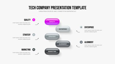 Satış Stratejisi 5 Adım Bilgi Slayt Gösterisi Düzeni. Pazarlama Portföyü Şablon Vektör İllüstrasyonu. Yatırımcı Giriş Beş Element Diyagramı Sunum Tasarımı.
