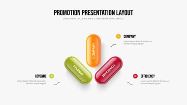 Reklam Kampanyası Üç Element Bilgi Slayt Gösterisi Düzeni. Atılgan Tahmini 3 Seçenek Diyagram Kaydırma Şablonu. Dijital Portföy Çerçeve Tasarım Vektörü İllüstrasyonu.