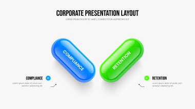 Modern Analiz İki Seçenek Bilgi Kaydırağı Tasarımı. Enterprise Revizyon Sunum Şablonu Vektör İllüstrasyonu. Görsel İcat 2 Adım Diyagram Düzenlemesi.