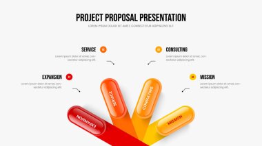 Profesyonel Çözüm Dört Seçenek Sunum Şablonu. Servis Giriş 4 Adım Bilgi Kaydırağı Tasarımı. Modern Planlama Slayt Gösterisi Vektör Çizimi.