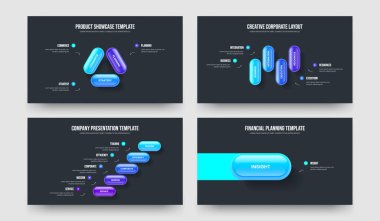 Atılgan Geliştirme 3-4-5-1 Seçenek Slayt Gösterisi Tasarım Vektörü İllüstrasyon Koleksiyonu. Yatırımcı Çözümü 3451 Element Bilgi Sunum Şablonu Ayarlandı.