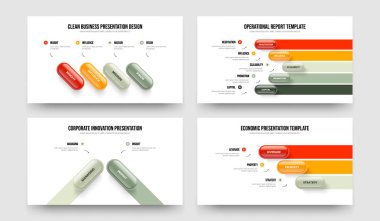 Business Review 4523 Element Infographic Slayt Gösterisi Yerleşimi. Görsel Rapor Dört Beş İki Üç Adım Çerçeve Tasarım Vektörü Çizim Paketi.