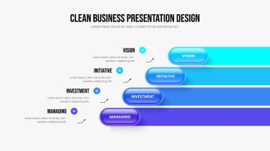 Atılgan Slayt Tasarım Vektörü İllüstrasyonu. Finansal Büyüme 4 Seçenek Diyagramı Sunum Şablonu. Modern Giriş Dört Element Bilgisel Çerçeve Düzeni.