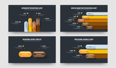 Pazar Genel Görünümü 4523 Seçenek Slayt Gösterisi Şablonu Koleksiyonu. Pazarlama İcatları 4-5-2-3 Basamaklı Bilgi Sunumu Tasarım Vektörü İllüstrasyonu.