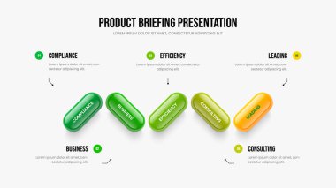 Pazar Büyümesi Slayt Gösterisi Tasarım Vektörü İllüstrasyonu. Görsel Performans Beş Adım Bilgisel Sunum Düzeni. Danışma Raporu 5 Seçenek Diyagramı Şablonu.