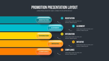 Business Introduction 5 Element Diyagram Slayt Tasarımı. Servis Planı Şablon Vektörü Resimleri. Kurumsal Gözden Geçirme Beş Seçenek Bilgisel Sunum Düzeni.