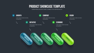 Dijital Görsel Görüntü Beş Element Diyagram Slayt Şablonu. Modern Performans 5 Adım Infographic Slide Design. Finansal Hava Durumu Çerçeve Düzeni Vektör İllüstrasyonu.