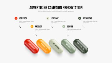 Hizmet Büyüme Beş Seçenek Bilgi Kaydırma Şablonu. Reklam Profili 5 Adım Diyagram Sunum Tasarımı. Satış Raporu Slayt Gösterisi Düzeni Vektör İllüstrasyonu.