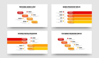 Atılgan Planı 4-4-4 Adım Bilgi Çerçeve Düzeni Paketi. Şirket Performansı Dört Dört Dört Seçenek Diyagramı Sunum Şablonu Vektör İllüstrasyon Koleksiyonu.