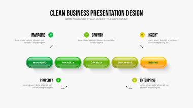 Piyasa Büyümesi Beş Element Bilgisel Sunum Düzeni. Ürün Raporu Çerçeve Tasarım Vektörü İllüstrasyonu. Profesyonel Brifing 5 Seçenek Diyagramı Slayt Gösterisi Şablonu.