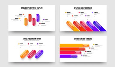 Girişim Geliştirme 4-5-3-4 Seçenek Bilgi Çerçeve Tasarım Vektör Çizim Paketi. Yaratıcı Kampanya 4534 Element Diyagramı Kaydırma Şablonu Koleksiyonu.