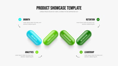 Profesyonel Portföy 4 Seçenek Bilgi Şablonu. Enterprise Planlama Sunum Düzeni Vektör İllüstrasyonu. Proje İncelemesi Dört Adım Diyagram Slayt Gösterisi Tasarımı.