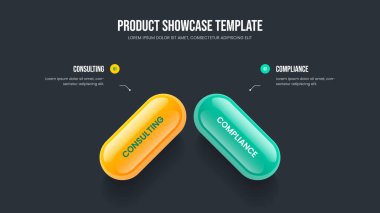İş Geliştirme İki Seçenek Diyagram Tasarımı. Şirket Brifingi 2 Adım Bilgi Slayt Gösterisi Düzeni. Finansal Tanıtım Sunum Şablonu Vektör İllüstrasyonu.
