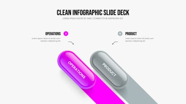 Görsel Portföy İki Element Diyagramı Sunum Şablonu. Servis Profili 2 Seçenek Bilgi Slayt Gösterimi Düzeni. Ürün Tahmini Slayt Tasarım Vektörü İllüstrasyonu.