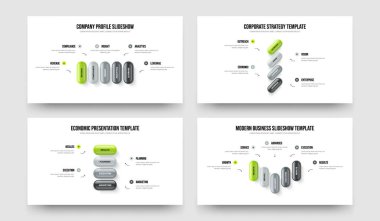 Profil 5445 Seçenek Slayt Gösterisi Şablonu Paketi. Reklam Portföyü Beş Dört Beş Basamaklı Diyagram Slayt Tasarım Vektörü Resimleme Koleksiyonu.