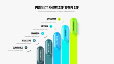 Satış Planlama Kaydırak Düzeni Vektör İllüstrasyonu. Reklam Denetim Beş Element Bilgi Çerçeve Tasarımı. Danışmanlık Portföyü 5 Seçenek Diyagramı Sunum Şablonu.