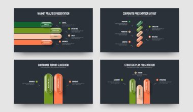 Şirket Brifingi Dört Beş İki Üç Basamaklı Diyagram Slayt Gösterisi Tasarım Vektör Resimleri Koleksiyonu. Danışmanlık Fırlatma 4523 Element Bilgisel Sunum Şablonu Ayarlandı.