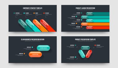 Görsel Fırlatma 4523 Element Bilgi Çerçeve Düzeni Paketi. Satış Çözümü 4-5-2-3 Seçenek Diyagramı Sunum Tasarım Vektör Çizimi.