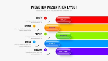 Atılgan Slayt Gösterisi Planlama Vektör Çizimi. Pazarlama Kampanyası Beş Seçenek Bilgi Çerçeve Tasarımı. Yaratıcı Geliştirme 5 Element Diyagramı Sunum Şablonu.