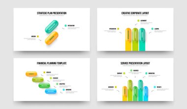 Yatırımcı Planlama 2345 Seçenek Diyagram Slayt Gösterisi Tasarım Koleksiyonu. Reklam İçgörü 2-3-4-5 Element Bilgi Sunumu Vektör Çizim Paketi.