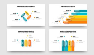 Satış Raporu 4534 Seçenek Diyagram Çerçeve Tasarımı Seti. Finansal Strateji Dört Beş Üç Dört Adım Bilgi Sunumu Şablon Vektör İllüstrasyon Koleksiyonu.