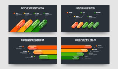 İş Önerisi 4-5-3-4 Seçenek Slayt Düzeni Vektör Resimleri Koleksiyonu. Satış Planı 4534 Adım Bilgisel Slayt Gösterisi Tasarım Paketi.