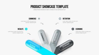 Pazarlama Performans 4 Element Diyagramı Sunum Şablonu. Danışmanlık Gözden Geçirme Dört Seçenek Bilgi Çerçeve Tasarımı. Yaratıcı Rapor Kaydırma Düzeni Vektör İllüstrasyonu.