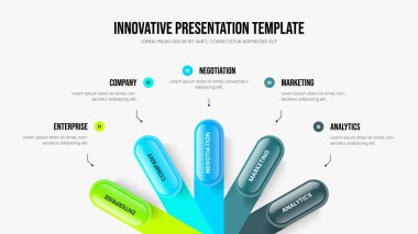 Dijital Genel Görünüm 5 Seçenek Bilgi Kaydırma Şablonu. Danışmanlık Gösterisi Çerçeve Düzenleme Vektör İllüstrasyonu. Şirket Planlama Beş Adım Diyagram Sunum Tasarımı.