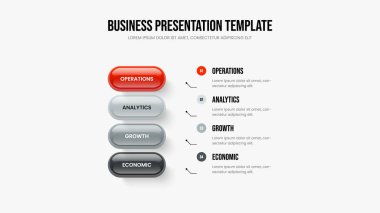 Yatırımcı Insight Frame Design Vector Illustration. Şirket Raporu 4 Element Bilgi Kaydırma Düzeni. Satış Önerisi Dört Seçenek Diyagram Slayt Şablonu.