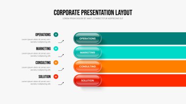 Modern Teklif Çerçeve Düzeni Vektör İllüstrasyonu. Profesyonel Çözüm Dört Adım Diyagram Kaydırma Tasarımı. Proje Brifingi 4 Element Bilgi Slayt Gösterisi Şablonu.